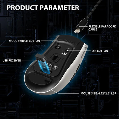 ATTACK SHARK X5 Wireless Gaming Mouse, 49g Tri-Mode Bluetooth Gaming Mouse with PixArt Optical Sensor, RGB Rechargeable Gaming Mouse for PC, Mac & Windows