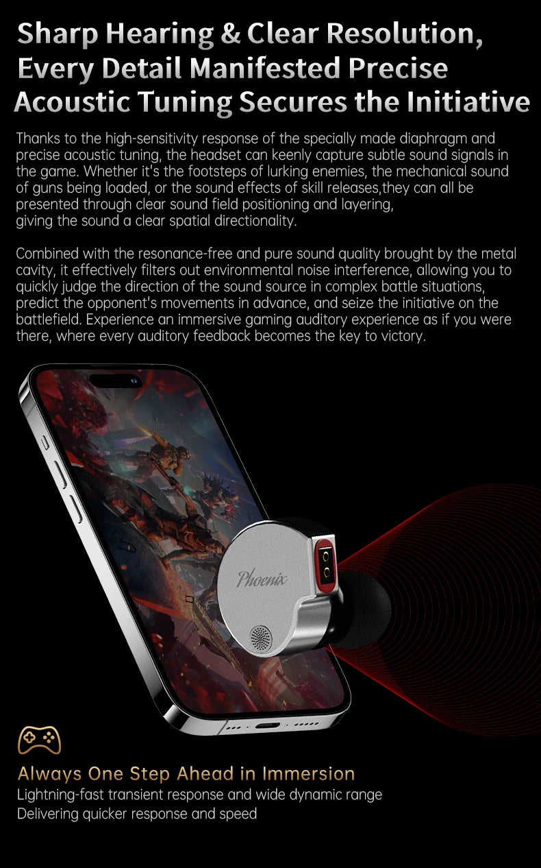 CCA Phoenix HiFi sluchátka s dynamickým měničem a membránou LCP, s potlačením hluku, vyměnitelným 2PIN kabelem, herní kabelová sluchátka