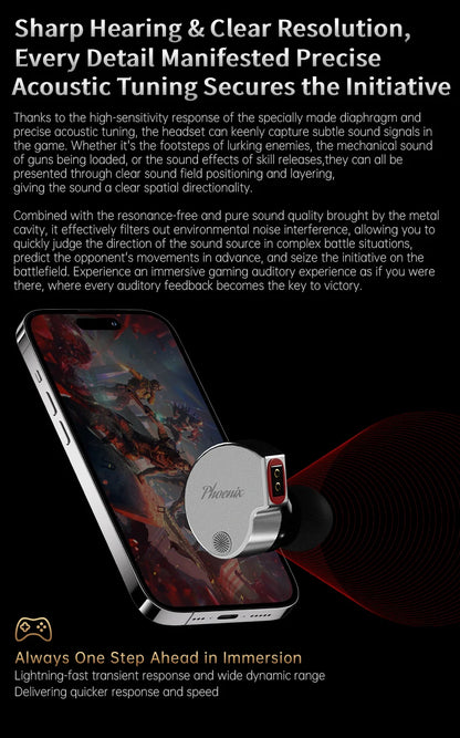 CCA Phoenix HiFi sluchátka s dynamickým měničem a membránou LCP, s potlačením hluku, vyměnitelným 2PIN kabelem, herní kabelová sluchátka