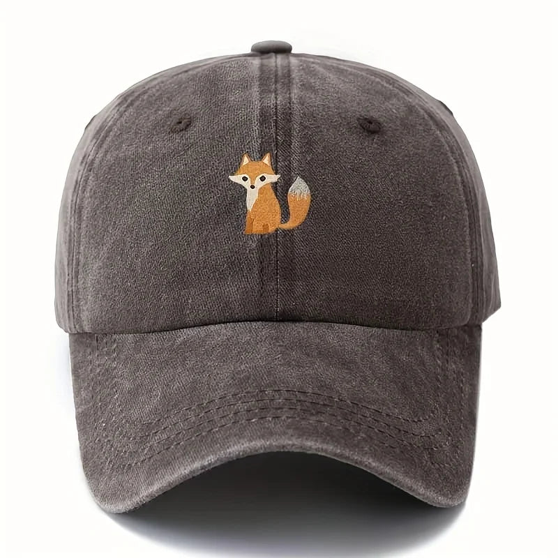 Cute fox pattern printed baseball cap for daily casual fashion, versatile city commuting hat, suitable for men and women