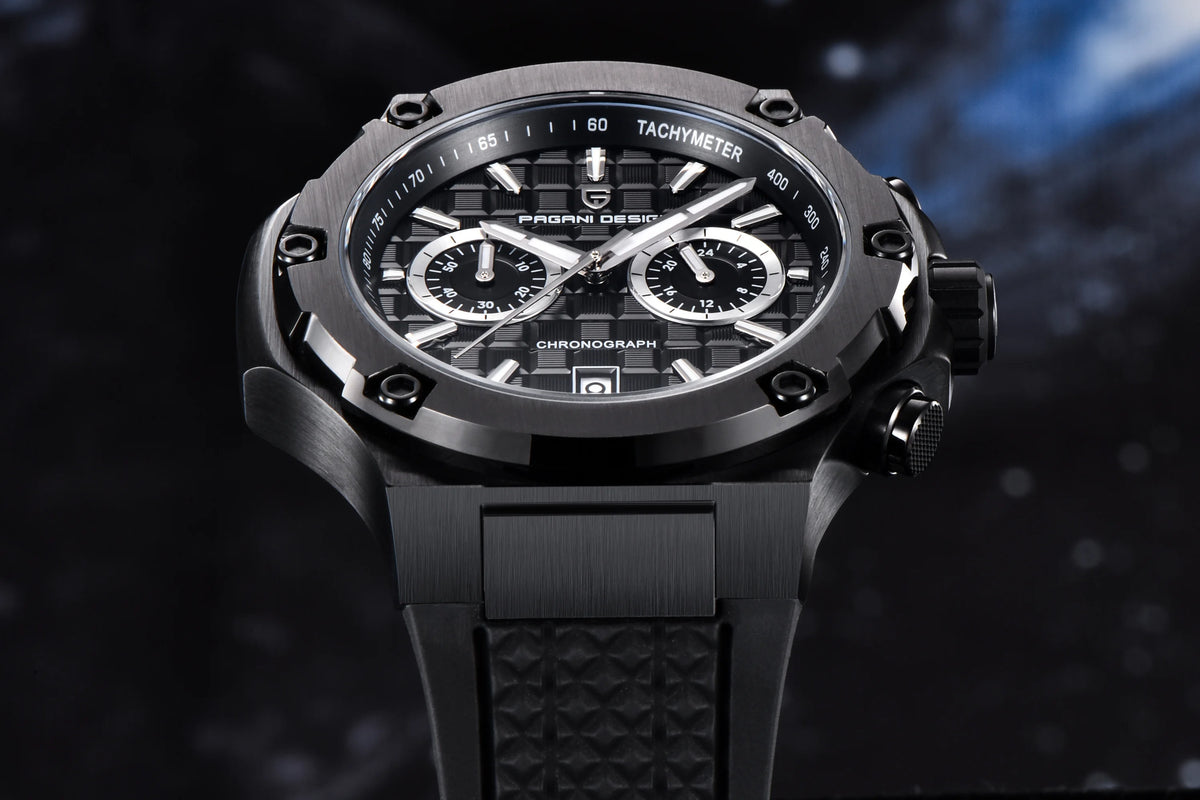 PAGANI DESIGN Men's Watches Luxury Rose Gold Sport Chronograph Japan VK64 Quartz Watch For Men Fluororubber Strap Wristwatch Men