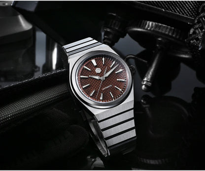 San Martin 39mm Luxury Men Sports Watch Waffle Dial Integrated Bracelet Miyota 90S5 Automatic Mechanical Clear Caseback SN0152
