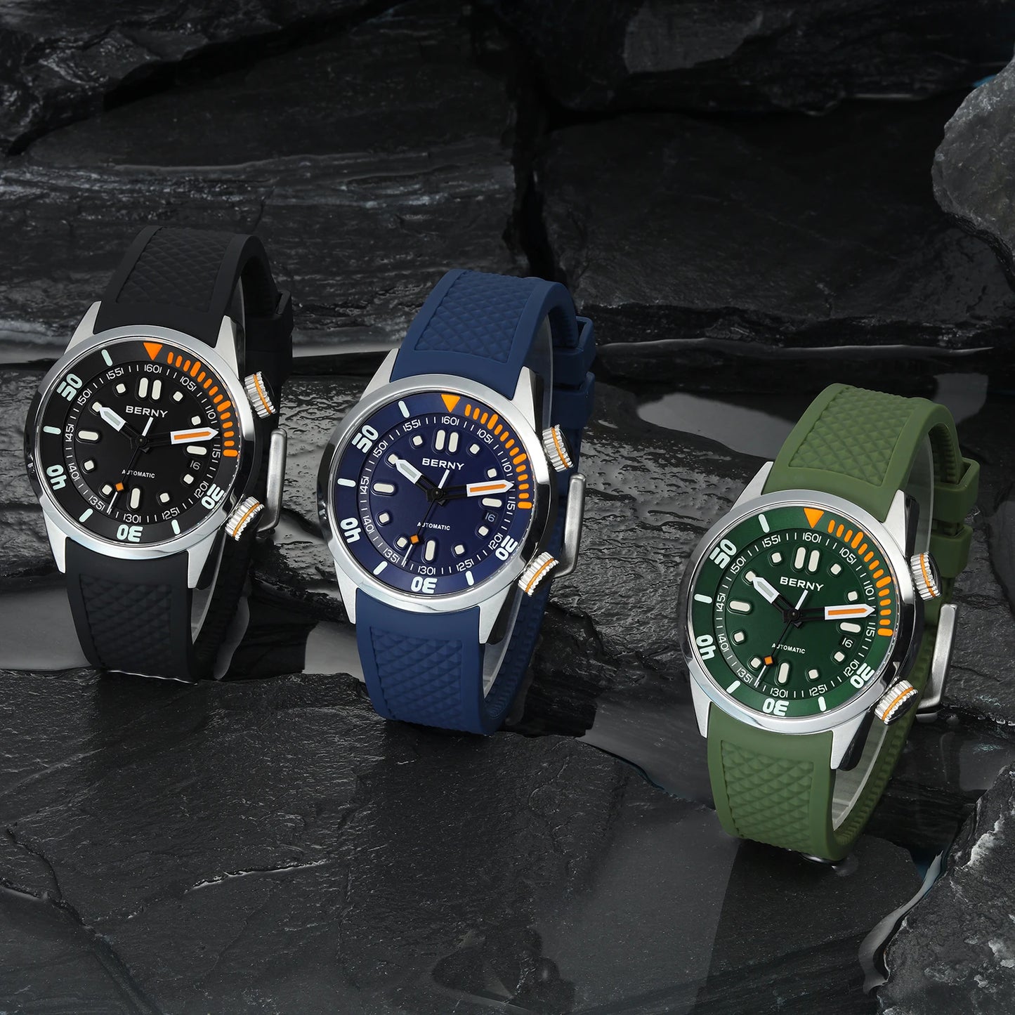 BERNY Automatic Professional Diving Watch for Men Super Luminous Scratch-resistant Sapphire Lens Top Mechanical Diver Watches
