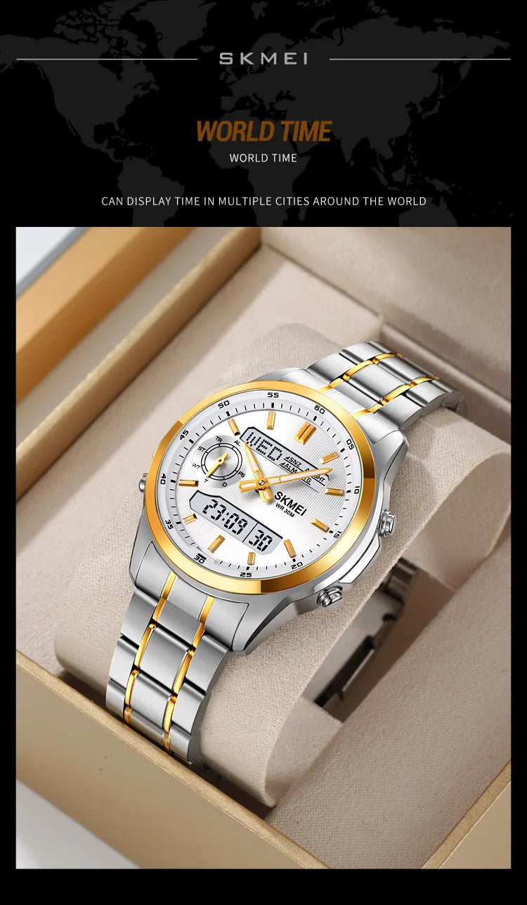SKMEI 2284 Business Men's Electronic Multifunctional Dual Display Sports Waterproof Luminous Luxury Watch Digital Watch Reloj