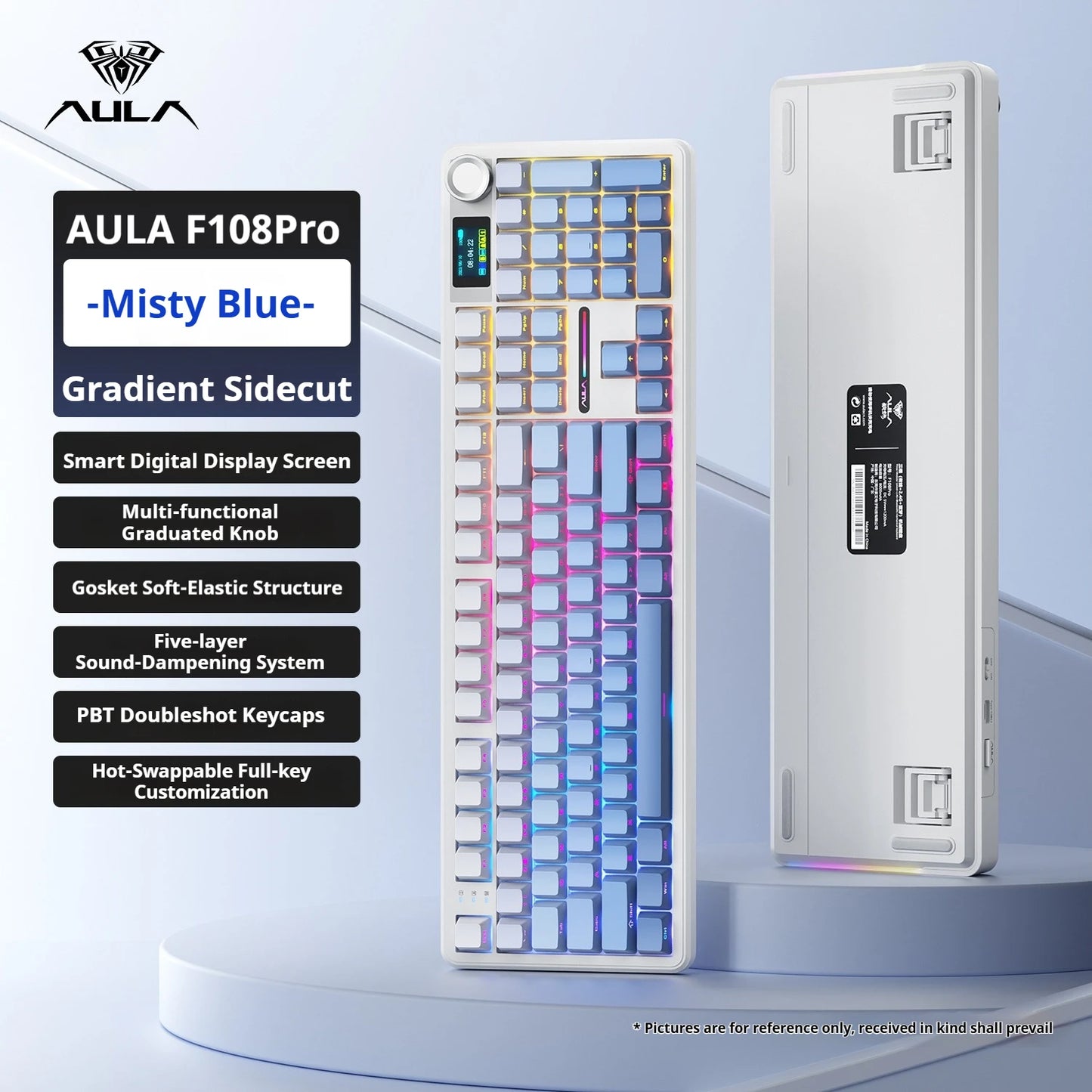 Teclado Mecânico AULA F108 PRO Personalizado Layout 100% Retroiluminação RGB Sem Fios Bluetooth Interruptores Hi-Fi Teclado Gaming
