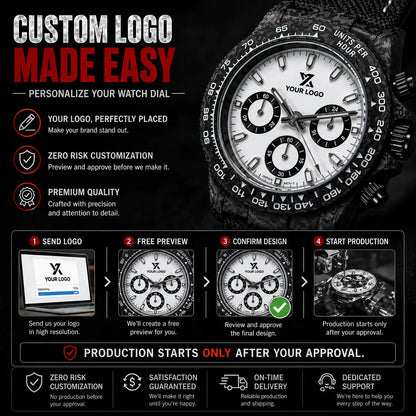 39mm Carbon Fiber Panda Chronograph Watch VK63 Quartz Sapphire Crystal Custom Logo Men's Sports Wristwatch