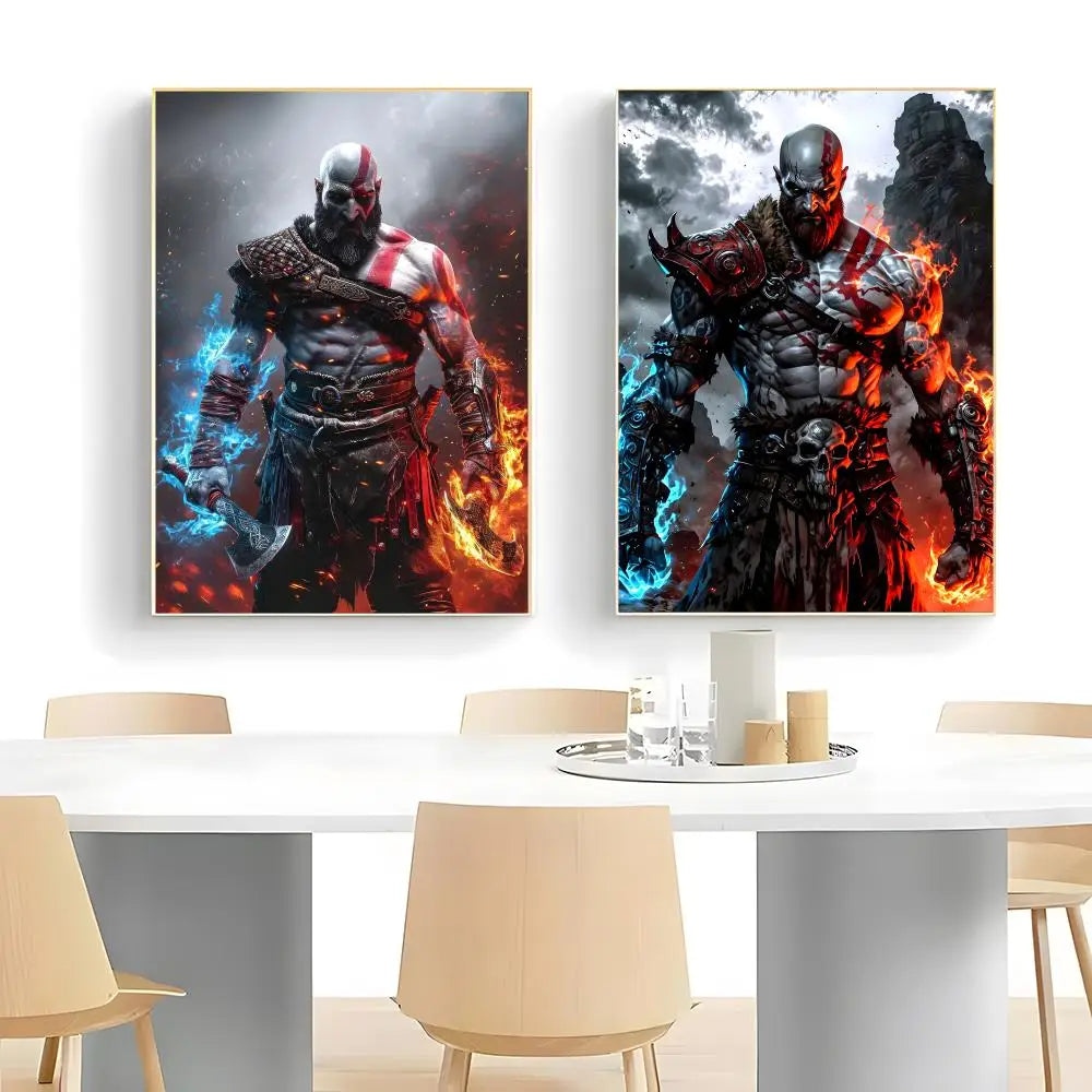 Game G-God of War Poster  Self-adhesive Art Waterproof Paper Sticker Coffee House Bar Room Wall Decor