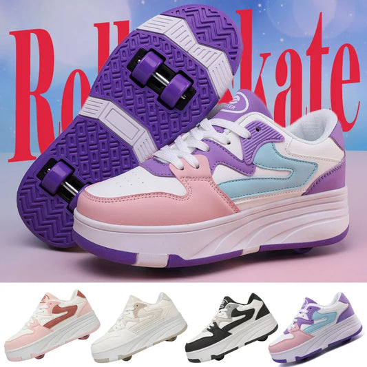 Children's Outdoor Sports Roller Skates Shoes Single Row Wheel Kids Sliding Shoes Four-Wheel for Boys and Girls