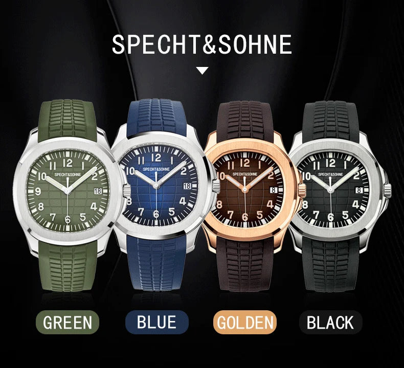 Specht&Sohne 2025 New Luxury Men Mechanical Wristwatch Miyota 8215 Stainless Steel Watch Green Rubber Sapphire Reloj Hombre