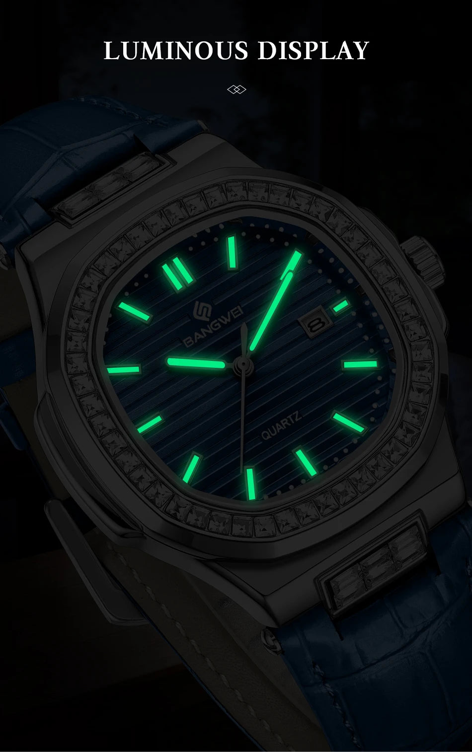 New Fashion BANGWEI Elegant Luxury Quartz Woman Watch Simple Dial Diamond Retro Leather Date Waterproof Luminous Women's Watches