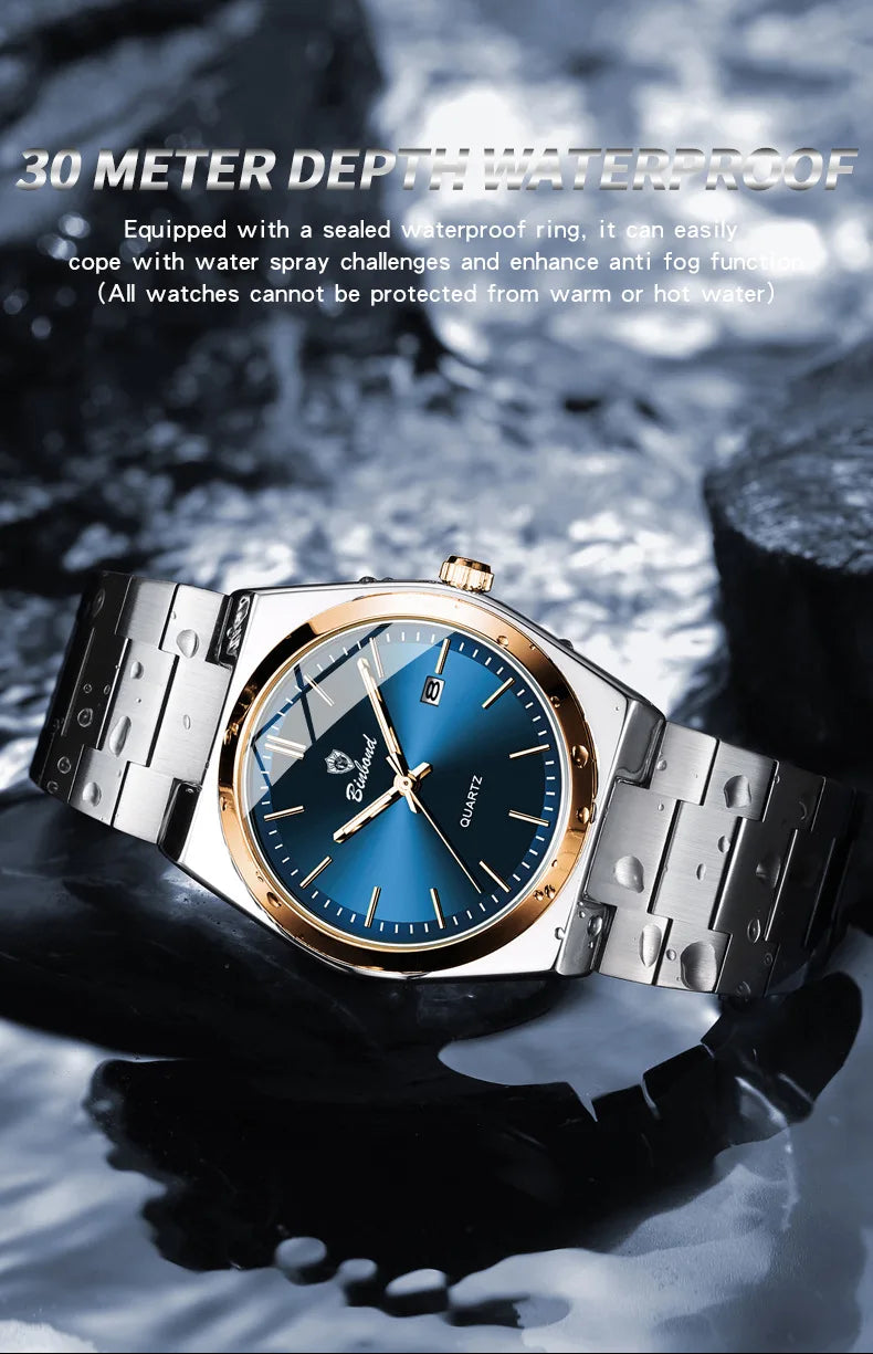 UTHAI Men Watch Light Luxury Brand Stainless Steel Calendar Waterproof Male Business Leisure Fashion Quartz Clock Watch