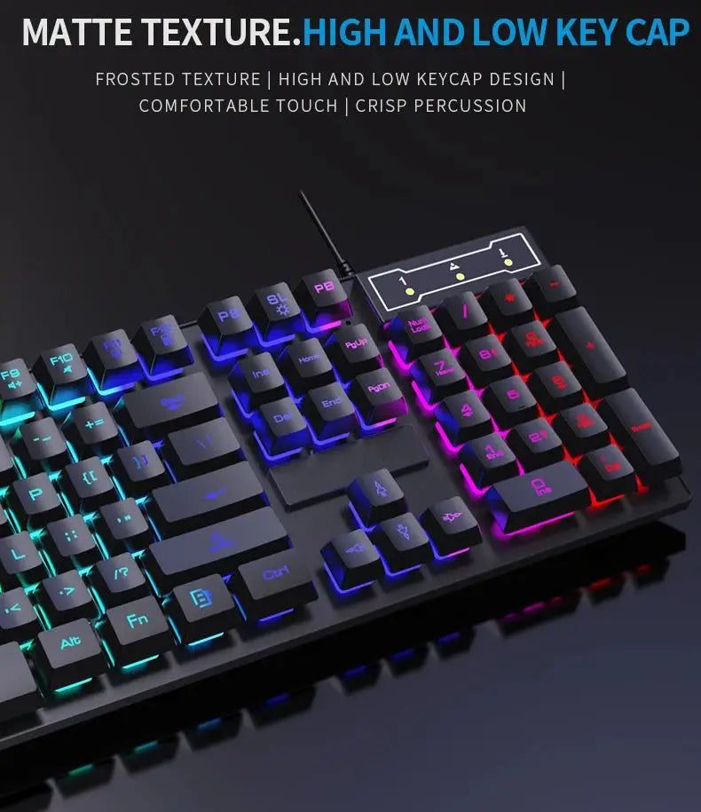 Conjunto de teclado com fios de 104 teclas com retroiluminação RGB e efeito de respiração, teclado gaming ergonómico e rato para computador, portátil, gamer e escritório
