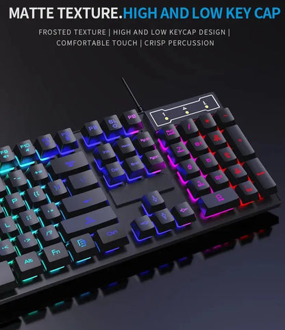 Conjunto de teclado com fios de 104 teclas com retroiluminação RGB e efeito de respiração, teclado gaming ergonómico e rato para computador, portátil, gamer e escritório