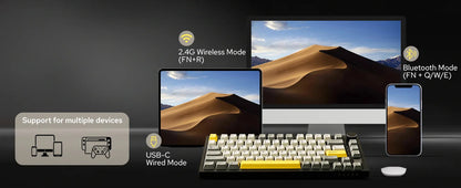 Teclado mecânico Ajazz AK820 Pro 75% com montagem gasket, Bluetooth 5.1/2.4G sem fios/com fios e ecrã TFT para Mac/Win