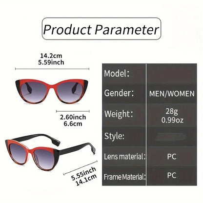 New Glossy Red Black Color-Block Gradient Cat-Eye Sunglasses Chic Women's Glasses with Anti-Glare Lenses for Fashionable Travel