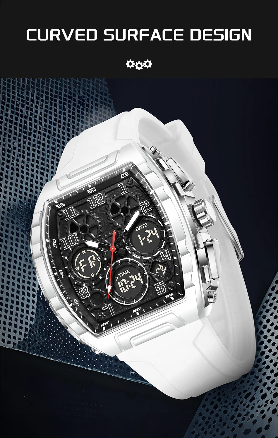 FOXBOX Men Watch Luminous White Silicone Waterproof Quartz Watch For Men Fashion Analog Digital Alarm Chronograph Montre Homme