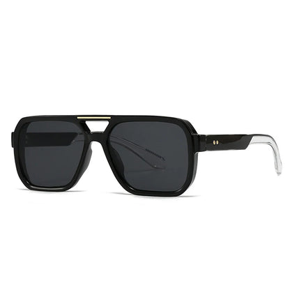 SO&EI Fashion Double Bridges Square Sunglasses Women Retro Rivets Blue Tea Shades UV400 Men Outdoor Gradient Sun Glasses