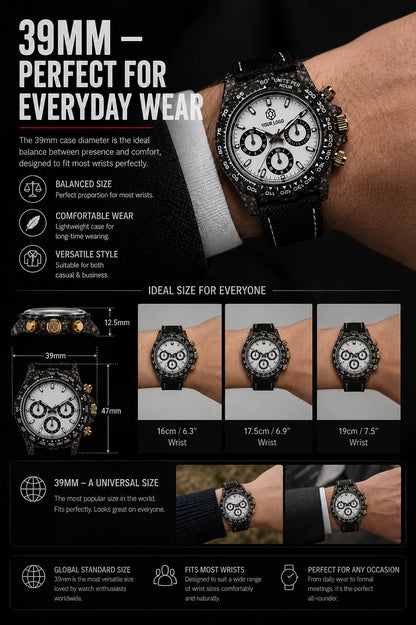 39mm Carbon Fiber Panda Chronograph Watch VK63 Quartz Sapphire Crystal Custom Logo Men's Sports Wristwatch