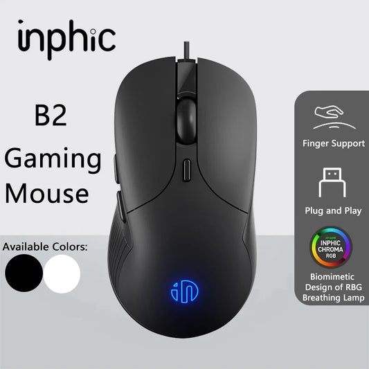 INPHIC B2 USB-Kabelmaus – leise Office- und Gaming-Maus für PCs und Laptops