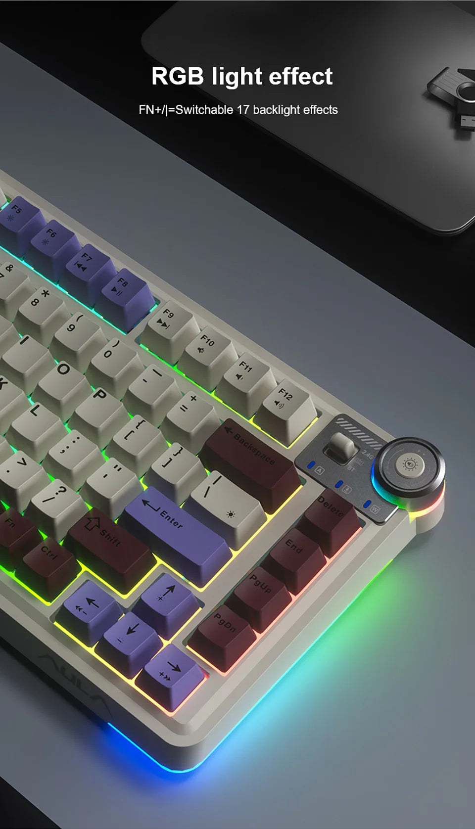 AULA AU75 Three Mode Mechanical Keyboard 81 Keys Hot Swappable RGB Esports Gaming Keyboard PBT Keycap PC Desktop Typing Keyboard