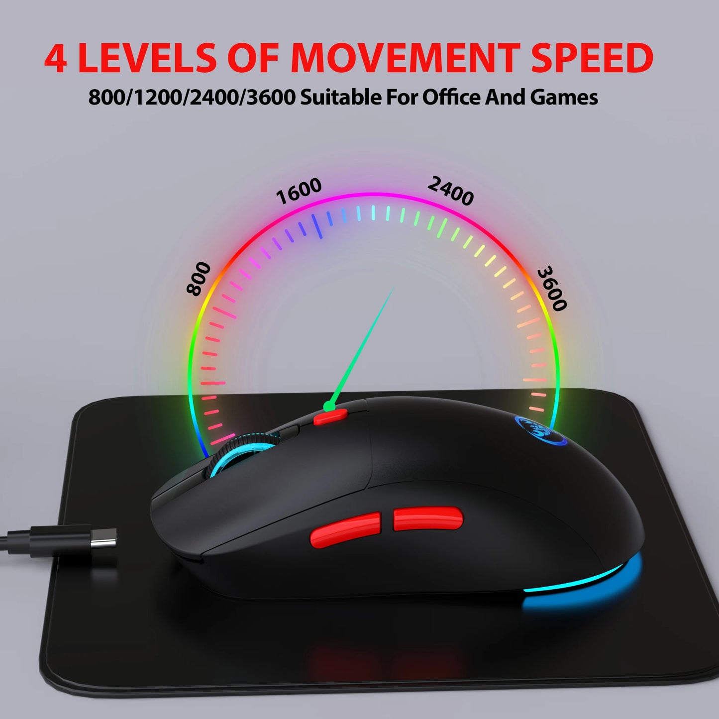 Rechargeable 2.4G USB Wireless Mouse, RGB Wireless Mouse with 3600 DPI, Ergonomic Rechargeable Wireless Mouse for Laptop, PC, Home Office & Gaming