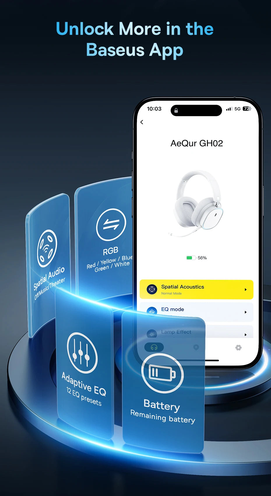Baseus GH02 Gaming Wireless Headphones Bluetooth 5.3 Over-Ear Headset with Mic, 40mm Driver RGB Gaming Headphones, 2.4G Wireless Low Latency Headset