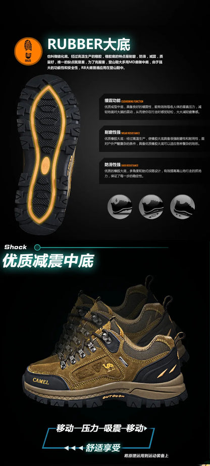 Suede Leather Men Hiking Shoes Outdoor Trail Trekking Sneakers Men Non-slip Breathable Climbing Shoes Men Mountain Sports Shoes