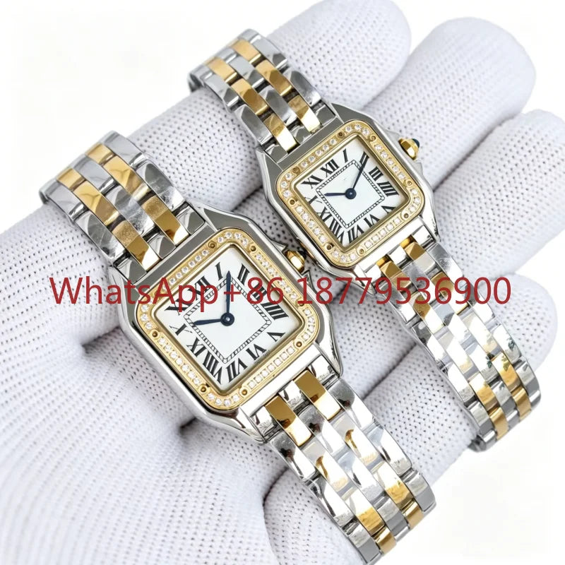 2026 Custom Women Luxury Brand Square Roman Dial Gold And Silver Women's Steel With Diamond Case Quartz Movement Watches