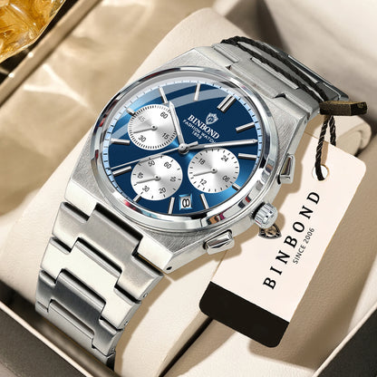 BINBOND nauwkeurig quartzhorloge voor heren, robuust, automatische datum, chronograaf, verlicht, waterdicht, luxe, casual herenhorloge Reloj