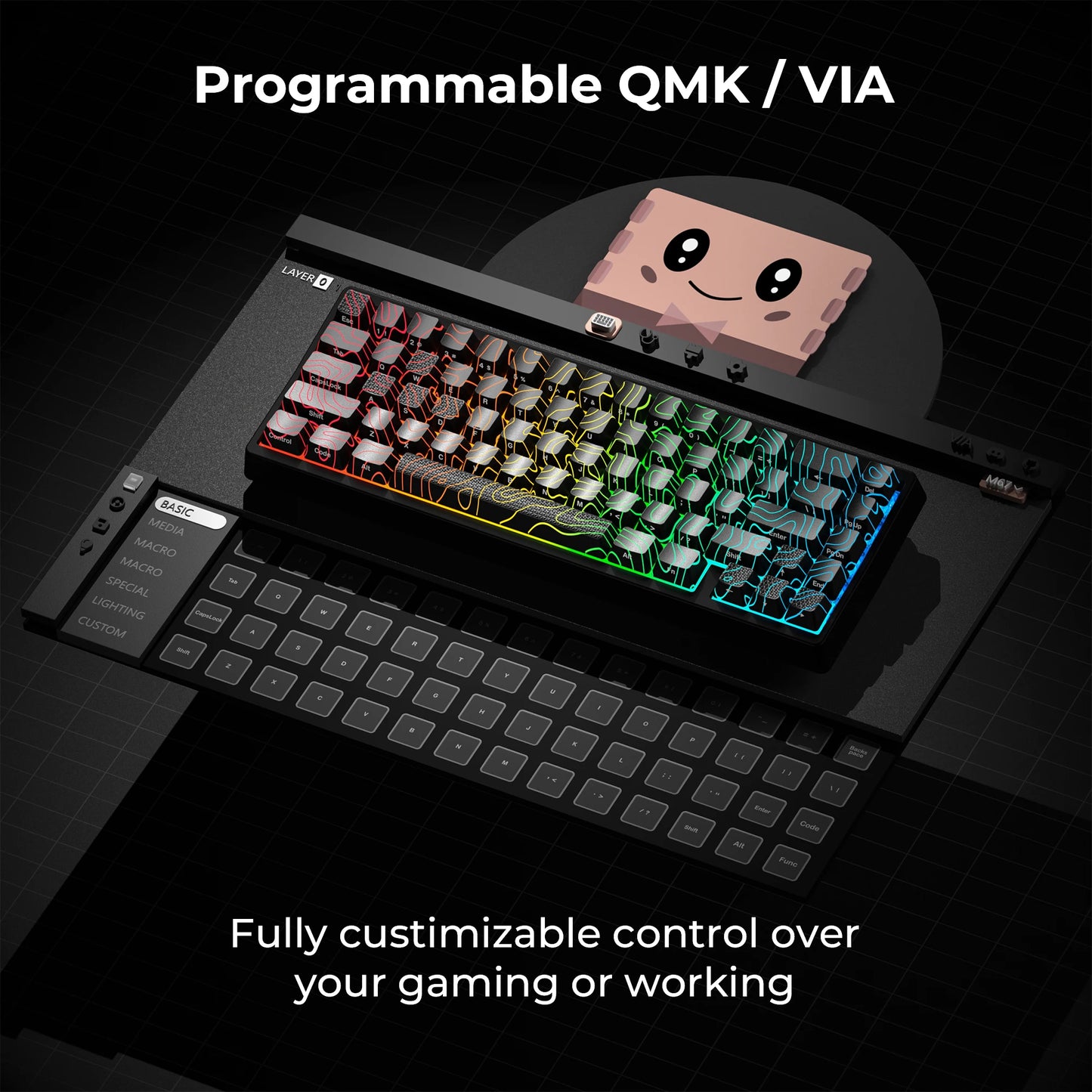 Teclado mecânico XVX M67 JadeStone com teclas IMD-Tech, hot-swappable, gasket, tri-mode, RGB personalizado, sem fios, 65%