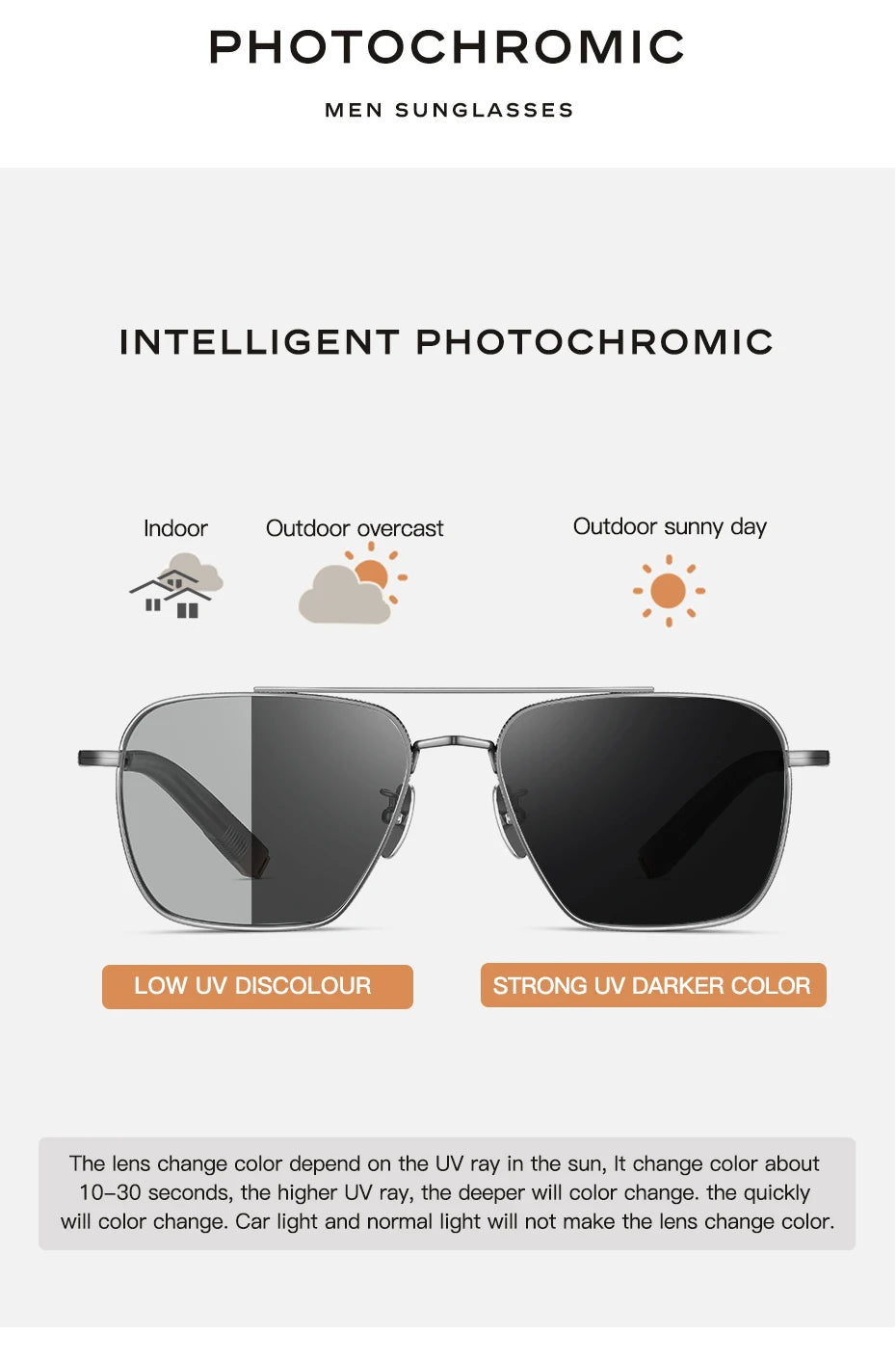 CAPONI Polarized Men Sunglasses Seiko Pure Titanium Photochromic Outdoor Driving Shades UV400 Original Brand Sun Glasses BS50004