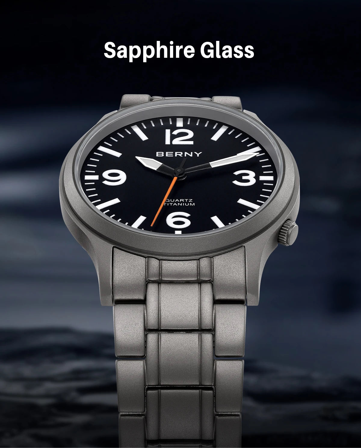 BERNY Full Titanium Men Watch Super Luminous Sports Quartz Watches Lightweight and Comfortable 5ATM Easy Read Wristwatch