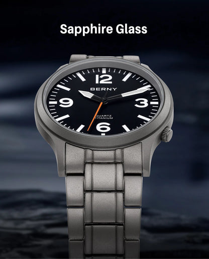 BERNY Full Titanium Men Watch Super Luminous Sports Quartz Watches Lightweight and Comfortable 5ATM Easy Read Wristwatch