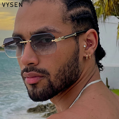 Vintage Punk Rectangle Rimless Sunglasses Men 2026 Luxury Brand Geometric Polygon Sun Glasses Male Trendy Square Shades Eyewear