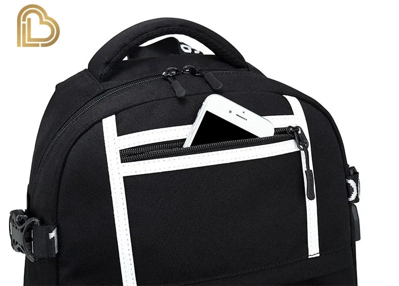 Yule Trooper F-Fortnited Battle Royale Backpack with USB Charging Anime Figures Study Stationery Compartment Students Mochila