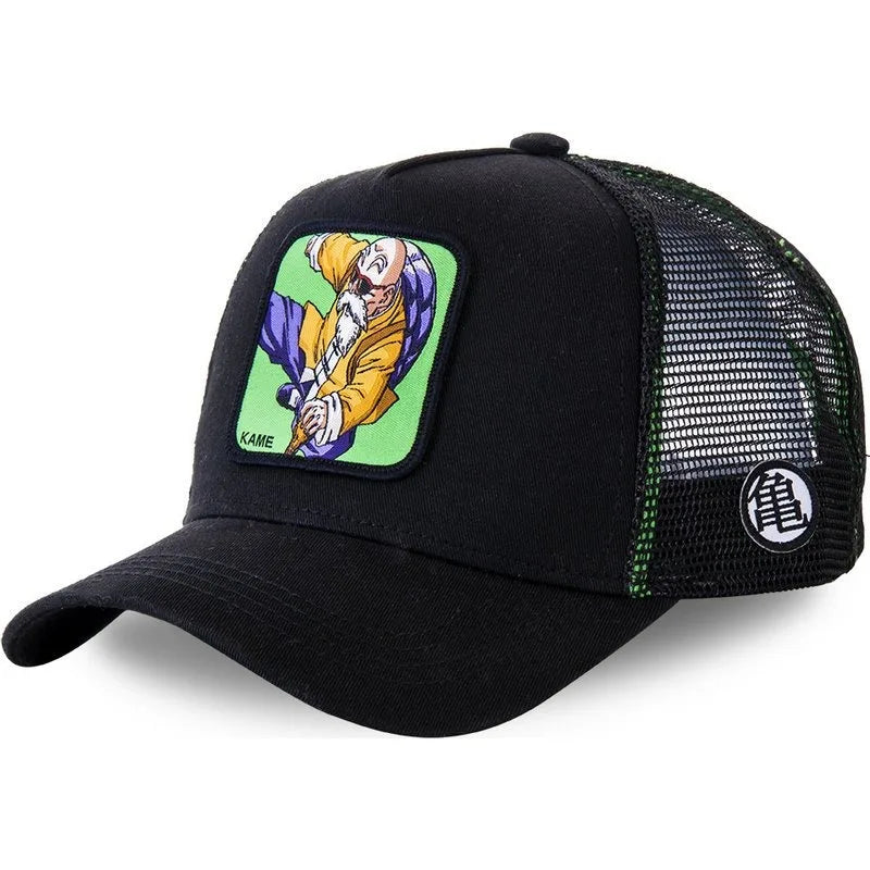 Dragon Ball Buu Goku sapka Nyári utazós csúcsos sapka Férfi hímzett hip-hop stílusú napellenzős állítható trucker hálós sapka