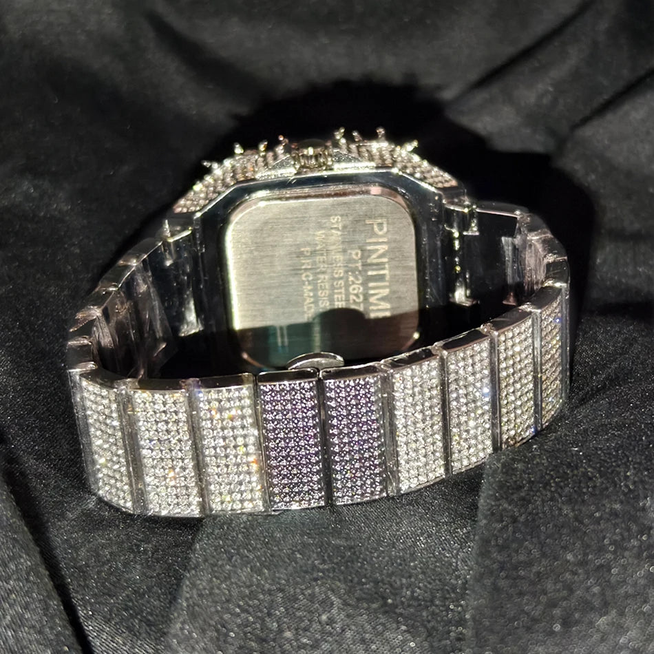 Shine Luxury Hip-Hop Diamond Watch with Emeralds for Men Replica Czech Stone Inlaid Waterproof Gold Watch שעוני יוקרה