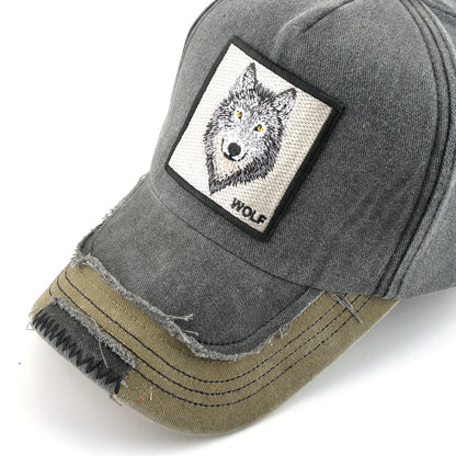 Vintage Denim Baseball Cap With Embroidery Wolf Patch Men Snapback Hip Hop Dad Hats Women Four Seasons Adjustable Sun Visor Cap
