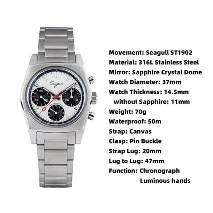 Sugess 37mm Men's Pilot Watches Original ST19 Chronograph Swanneck Mechanical Wristwatches Dome Sapphire Crystal Force Army 2024