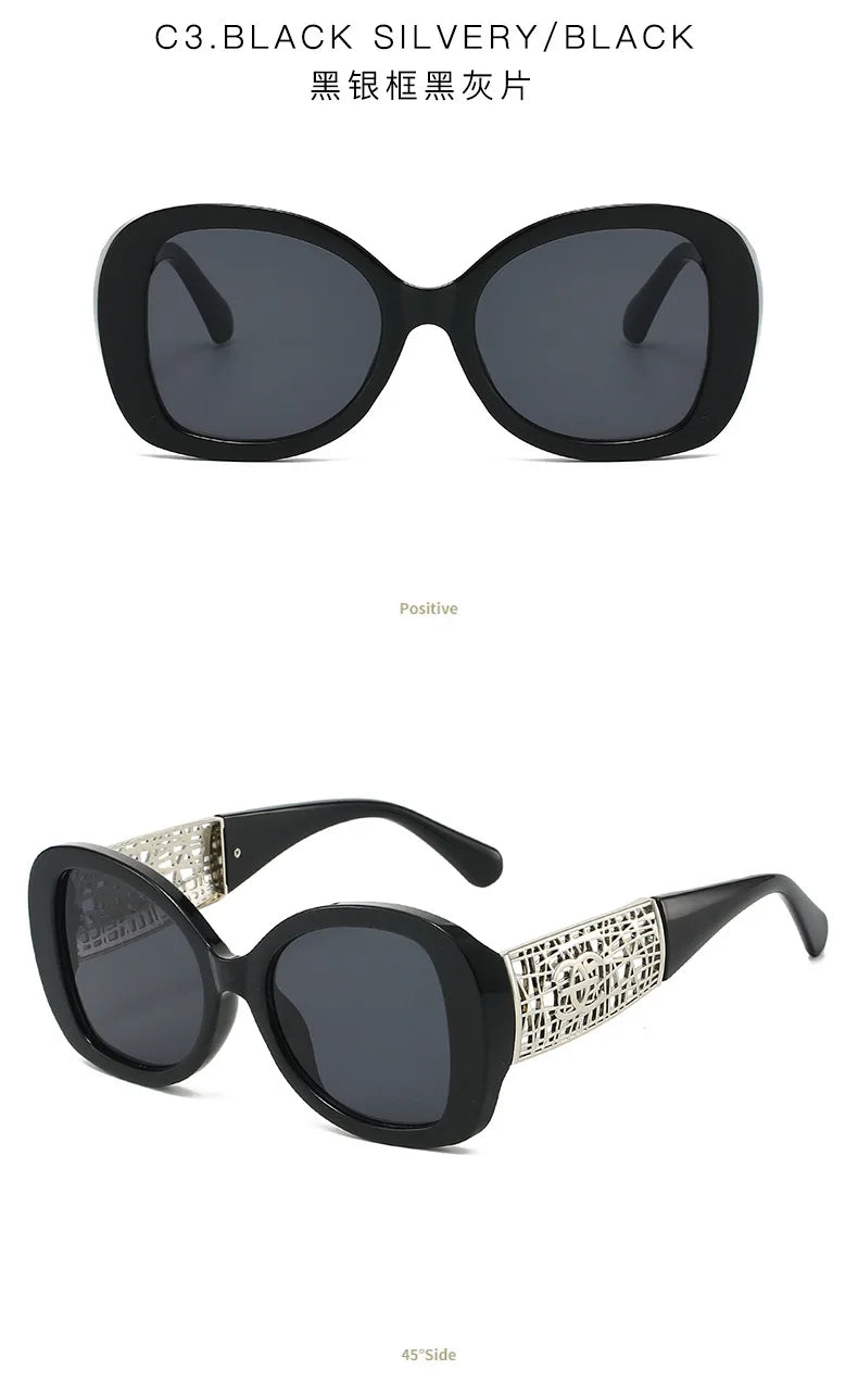 Hot Designer Fashion Women's Sunglasses Premium Retro Sunglasses Large Frame Metal Toad Glasses