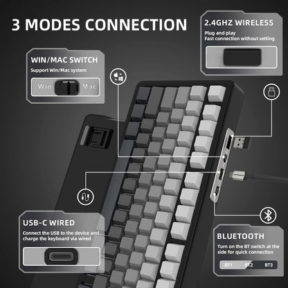 Teclado mecânico ATTACK SHARK X85 Tri-mode Gasket 75% com botão CNC, acolchoamento de 5 camadas, hot-swappable, retroiluminação RGB, NKRO