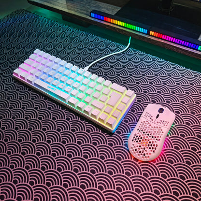 Conjunto portátil de teclado e rato gaming HXSJ 60% RGB: teclado de membrana com fios de 68 teclas e rato sem fios leve de 3 modos para PC e Mac