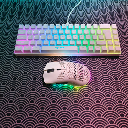 Conjunto portátil de teclado e rato gaming HXSJ 60% RGB: teclado de membrana com fios de 68 teclas e rato sem fios leve de 3 modos para PC e Mac