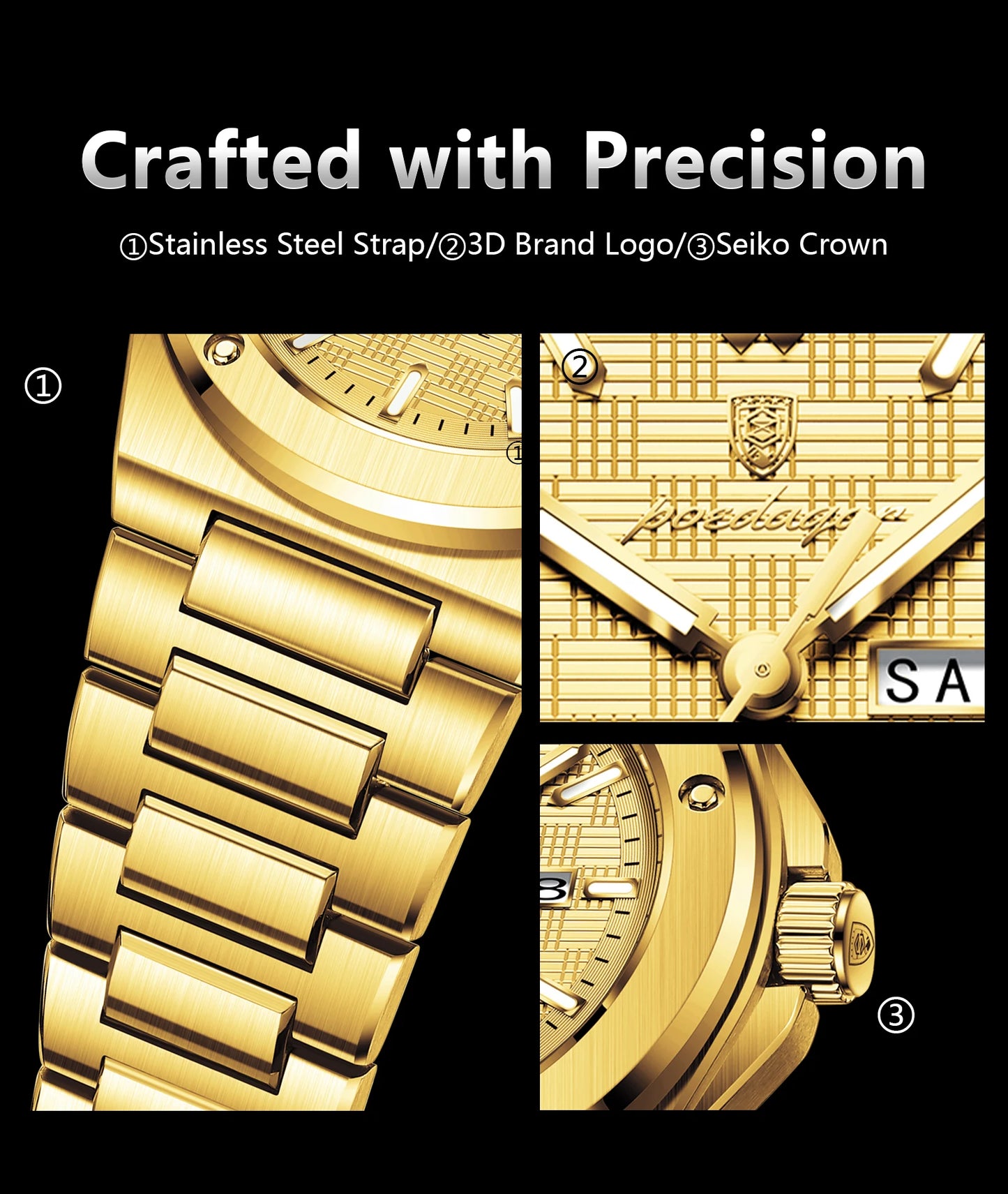 POEDAGAR Business Men Clock Date Week Stainless Steel Luxury Man Wristwatch Waterproof Luminous Sport Quartz Men's Watches Reloj