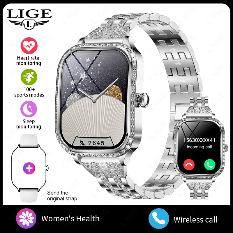 LIGE New Luxury Smart Watch Heart Rate Monitor Fashion Ladies Bracelet 2024 Bluetooth Call Smartwatch Womoen For Android IOS