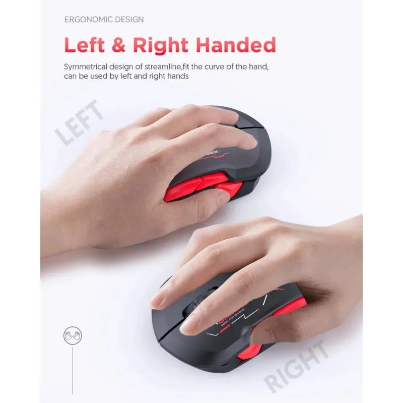 Mouse gaming macro MKESPN W12 a 10 pulsanti, ambidestro, wireless Bluetooth multi-canale tri-mode, grande RGB ergonomico