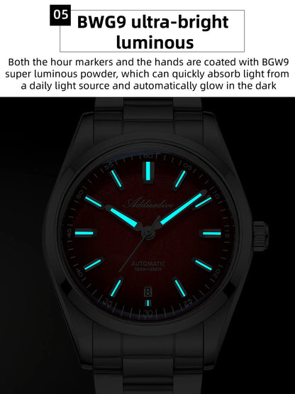 ADDIESDIVE Luxury Men's Automatic Watch BGW9 Super Luminous Bubble Mirror Glass 100m Waterproof Analog Men Steel Watches AD2531