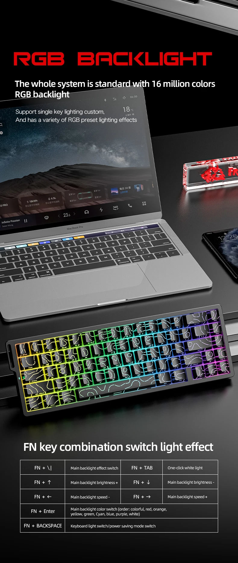 Magnetic Switch Gaming Keyboard Attack Shark X68HE And FreeWolf F68/F68Pro 8K Wired 1K Wireless RGB Rapid Trigger Hall Effect