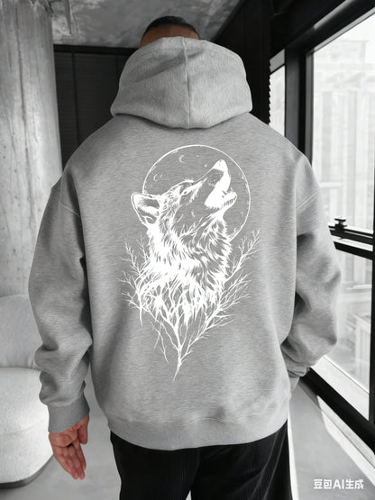 Men's Wolf pattern printed hooded sweatshirt a comfortable casual and fashionable hooded pullover shirt Men's clothing