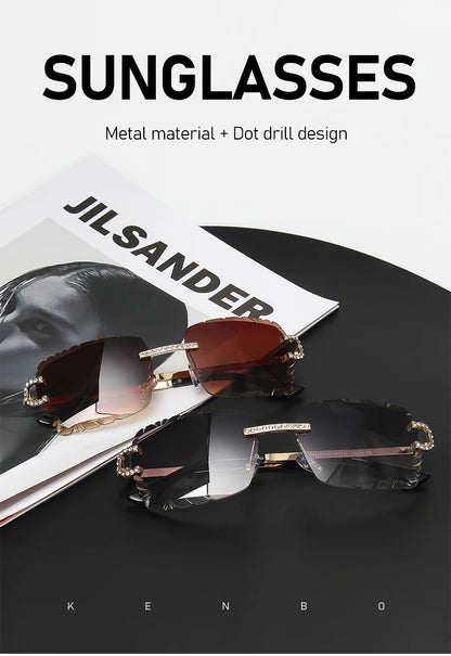 Fashion Rimless Square Sunglasses Vintage Diamond Brand Design Cut Lens Sun Glasses Men Women Metal Frame Luxury Eyewear
